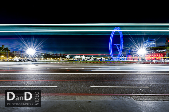 london eye night traffic trails